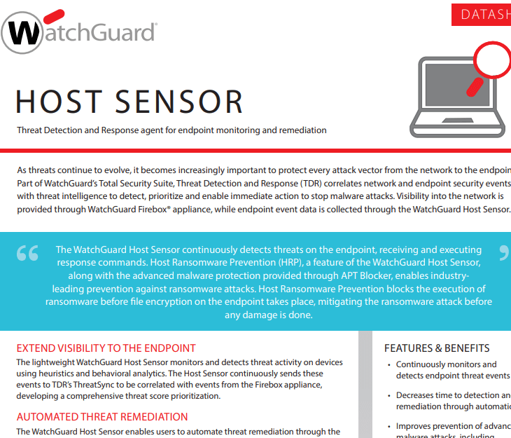 WatchGuard Datasheet: Host Sensor