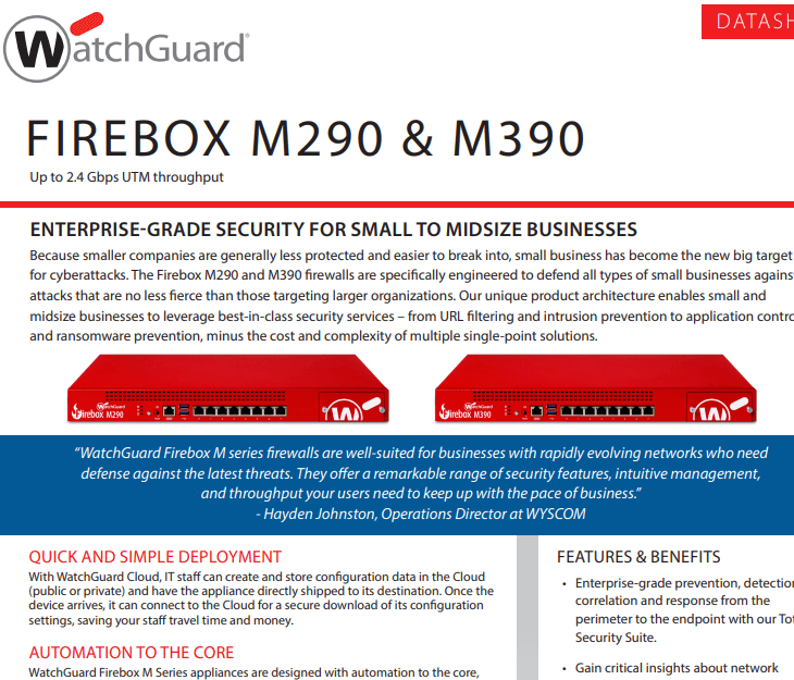 WatchGuard Firebox M290 & M390 Datasheet